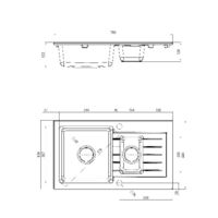 Zlewozmywak 1,5-komorowy z ociekaczem Zorba Rysunek techniczny