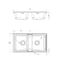 2-bowl sink without draining board Zorba Technical drawing