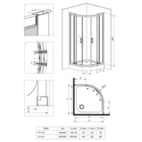 FUNKIA - Shower cabin, half round, 80x80 cm - nero Technical drawings