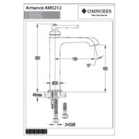 ARMANCE AM5212CR - Tall basin mixer, 26cm, chrome Dibujos tecnicos