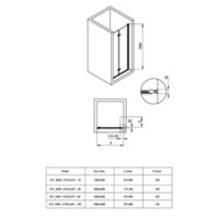 Drzwi prysznicowe systemu Kerria Plus 70 cm Rysunki techniczne