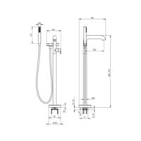 SILIA Bath mixer, freestanding, with shower set Technical drawings