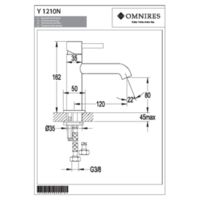 Y Y1210NBLGL - Basin mixer, black/gold Technical drawings