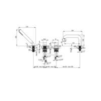 SILIA Bath mixer, 4-hole, with shower set Technical drawings