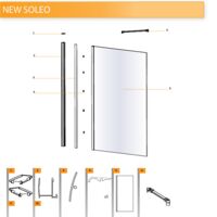 New Soleo Black bathtub screen, one-piece, perpendicular bracket, fixe Instructions