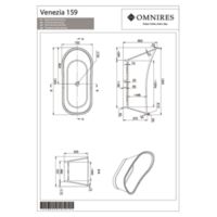 VENEZIA VENEZIA159BCP - Freestanding bath marble+, 160 x 73 cm, white/glossy black Technical drawings