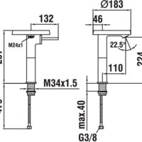Column basin mixer, projection 110 mm, fixed spout, with disc bowl Technical drawings