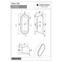 PARIS PARIS156BP - Freestanding bath marble+, 156 x 69 cm, glossy white Dessins techniques