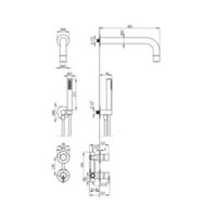 SILIA Concealed shower set, with a fixed shower head Technical drawings