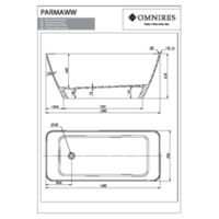 PARMA PARMAWWBSP - Freestanding bath marble+, 159 x 71 cm, white/szary połysk Technical drawings