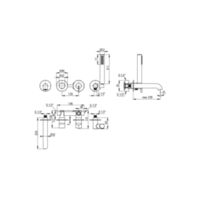 SILIA Bath mixer, 4-hole, concealed Technical drawings