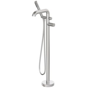 SILIA HEXA - Bath mixer, freestanding, with shower set - brushed steel