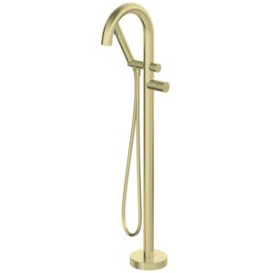 SILIA HEXA - Bath mixer, freestanding, with shower set - brushed gold