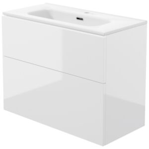 PRIZMA - Waschbeckenschrank, mit Waschbecken - 80 cm - weiß glänzend
