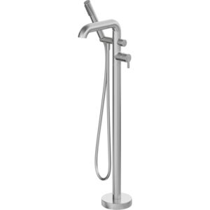 SILIA Bath mixer, freestanding, with shower set, brushed steel