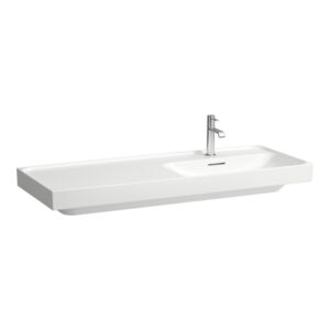 MEDA Umywalka ścienna asymetryczna 120 cm z półką odkładczą