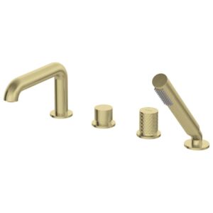 SILIA HEXA - Robinet de bain, 4 trous, avec set de douche - or brossé