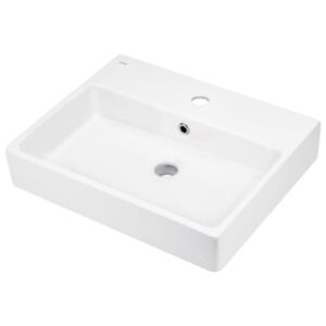 TEMISTO - Keramikwaschbecken, Aufsatz/Wand-, mit Armaturenbank - 50x40