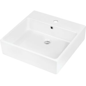 TEMISTO Ceramic washbasin, countertop/wall-mounted, with tap shelf - 50x50 cm, white