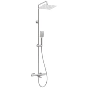 THERM - Shower column, with bathtub mixer, thermostatic brushed steel