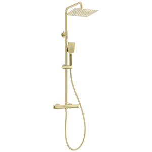 THERM - Shower column, with shower mixer, thermostatic - brushed gold