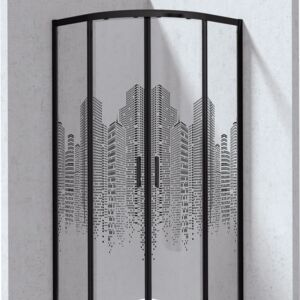 FUNKIA EVO - Shower cabin, half round, 80x80 cm - city pattern - nero