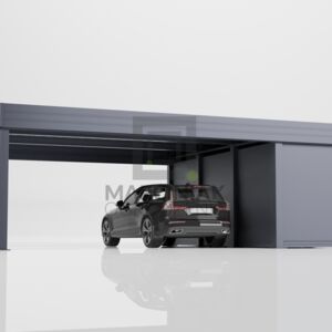 Garage carport with a side utility room, single and double carport. | Wiata z pomieszczeniem gospodarczym z boku, carport, wiata dwustanowiskowa, wiata jednostanowiskowa, wiata na jedno auto, carport stalowy,  wiata samochodowa, drzwi techniczne, maskownica standard.