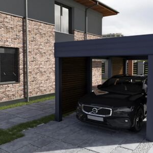Single-car, two-car, and multi-car carports | Single-car carport, louver infill in light oak, standard cover panel.