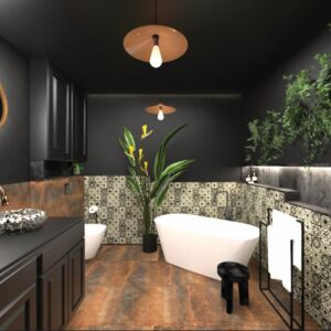 Inspiring Interiors with Hand-Painted Talavera Tiles from Mexico | This designer bathroom combines modern elegance with the traditional charm of Mexican Talavera tiles. Hand-painted ceramic accents on the walls add warmth and individuality to the space. Using Talavera tiles as a decorative feature is a great way to liven up any bathroom.

Patchwork – Ferran: https://www.cerames.eu/ferran-mexican-patchwork-30-pieces-28003.html