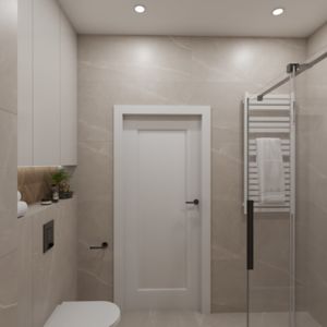 Projekt kaszmirowej łazienki z dodatkiem drewna