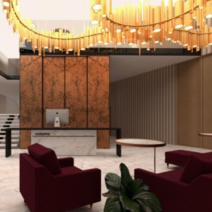 Minimalistyczny projekt wnętrza hotelu czterogwiazdkowego.