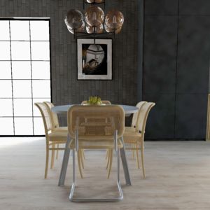Loft Art Deco | Klinkier Röben Aarhus antracytowy wykorzystany jako okładzina ścian wewnętrznych i jasna wykładzina FORBO Allura Wood stanowią bazę wystroju. Sercem przestrzeni jest owalny stół MARO. Wyoblenia zainspirowane stołem powtarzają się w zabudowie kuchni, całość ozdabiają zdjęcia Brodziak Gallery.