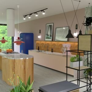 Living room with a kitchenette
