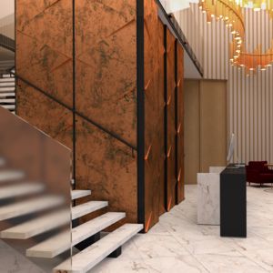 Minimalistyczny projekt wnętrza hotelu czterogwiazdkowego.
