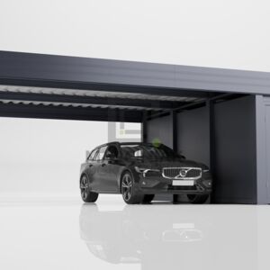 Garage carport with a side utility room, single and double carport. | Wiata z pomieszczeniem gospodarczym z boku, carport, wiata dwustanowiskowa, wiata jednostanowiskowa, wiata na jedno auto, carport stalowy,  wiata samochodowa, dedykowane drzwi techniczne, maskownica standard.