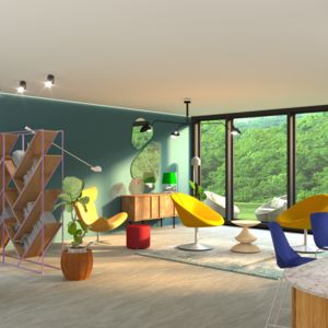 Living room with a kitchenette