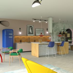 Living room with a kitchenette