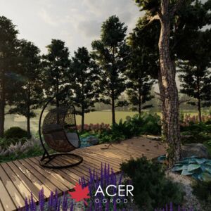 Projekt ogrodu na skarpie bez trawnika przy nowoczesnej stodole w Ełku | ACER Ogrody