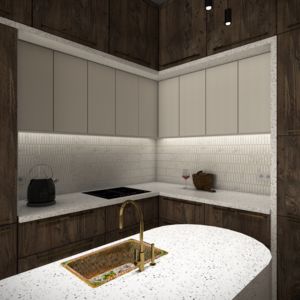 Elegancja w minimalizmie: Drewniano-Marmurowa Kuchnia z Jadalnią | Sycylijski akcent: Zlew z charakterem