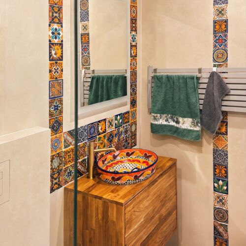 Mexican Tiles and Sink in a Colorful Bathroom