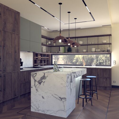Rustic Copper Lamps in the Kitchen