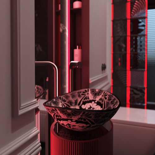 Mexikanisches Waschbecken im futuristischen Bad