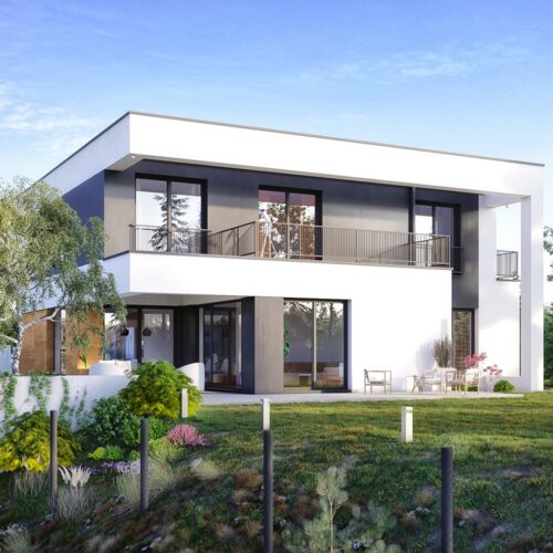 Dom nieKostka - dom z płaskim dachem na skarpie