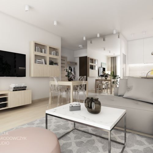 Salon w jasnym mieszkaniu w Łodzi