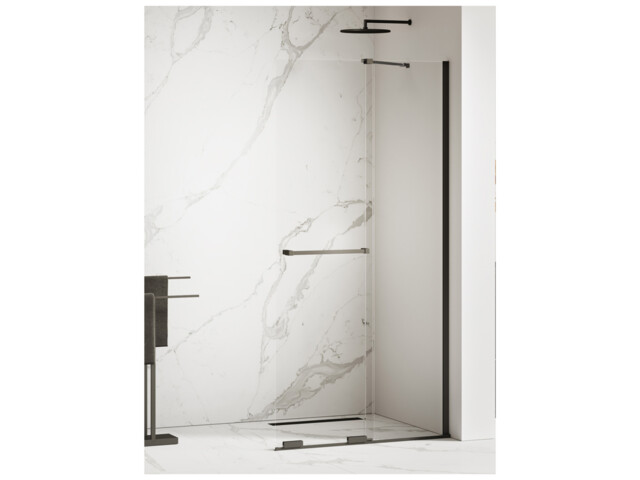 Walk-in shower cabin Smart Black, sliding, slanted bracket, railing ...