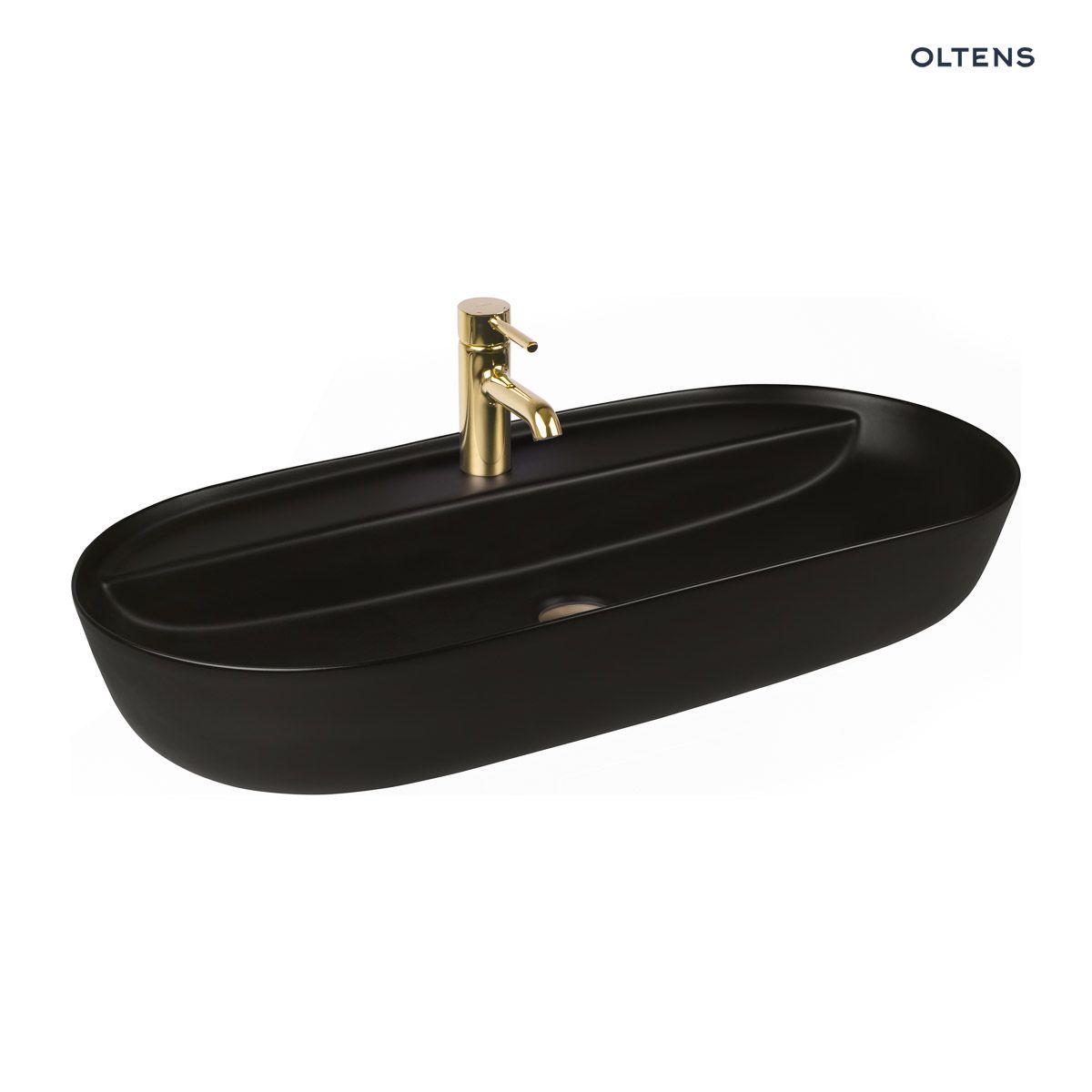 Over countertop washbasins, Oltens Hamnes Thin countertop basin 80x40 cm with tap hole oval matte, OLTENS