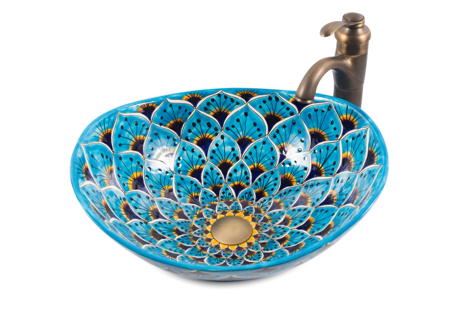 Umywalki nablatowe, Azura - Ręcznie malowana nablatowa umywalka z Meksyku, Cerames