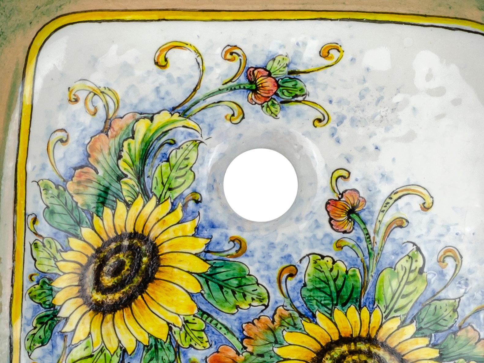 Square Sinks, Campo di Girasoli - Italian hand-painted kitchen sink, Cerames
