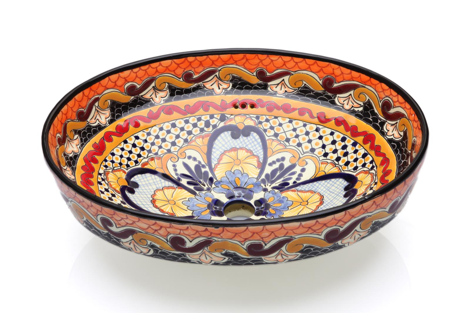 Umywalki nablatowe, Ynes - Ręcznie malowana owalna umywalka z Meksyku, Cerames