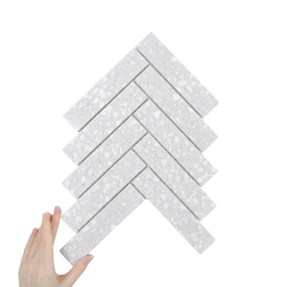 Wall Tile, Herringbone XL Cemento Terrazzo, Raw Decor